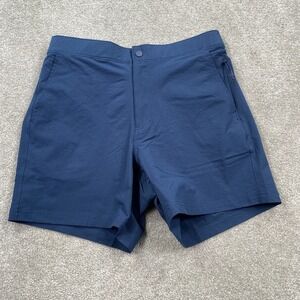 M Mens 6 Inch Resort Short Seersucker Navy Relaxed Fit Zipper Pocket